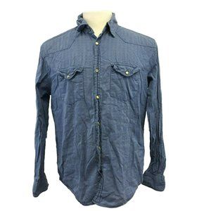 JEFFREY MAX Mens Casual Button Shirt M Blue Pearl Snap L/S 100% Cotton 2 Pocket